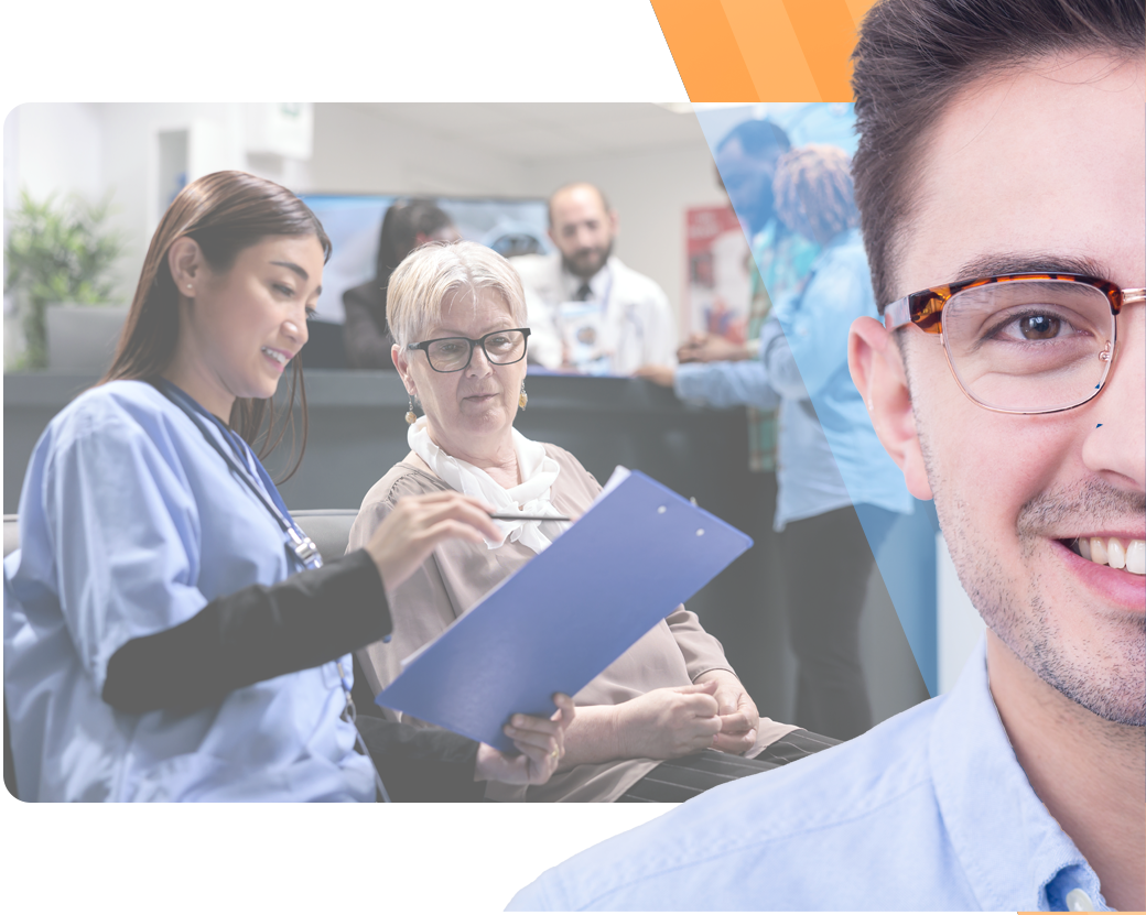 Healthcare workers helping patients